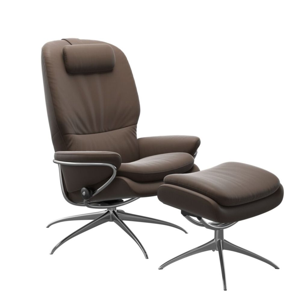 Stressless® Rome Adjustable Headrest Chair with Footstool – Star Base